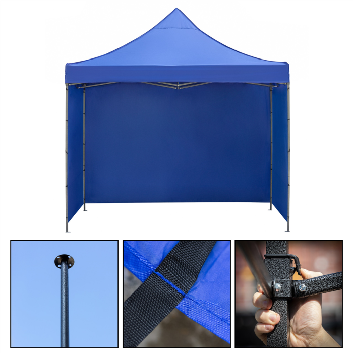 Pavilion pliabil de gradina 3x3 m, cu 3 pereti laterali pentru protectie impotriva vantului si ploii usoare, prelata hidrofoba Oxford 420D, cadru din [11]