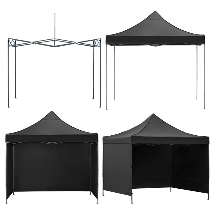 Pavilion pliabil de gradina 3x3 m, cu 3 pereti laterali pentru protectie impotriva vantului si ploii usoare, prelata hidrofoba Oxford 420D, cadru din [24]
