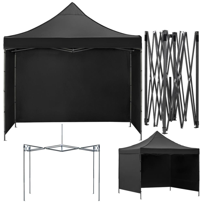 Pavilion pliabil gradina 3x3 m cu acoperis impermeabil si 3 pereti laterali, structura metalica, inaltime reglabila, negru [7]