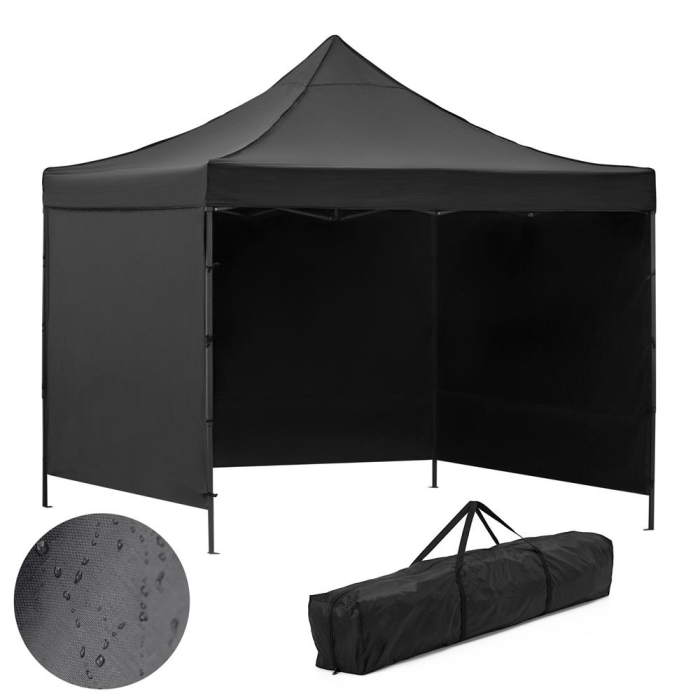 Pavilion pliabil gradina 3x3 m cu acoperis impermeabil si 3 pereti laterali, structura metalica, inaltime reglabila, negru [5]