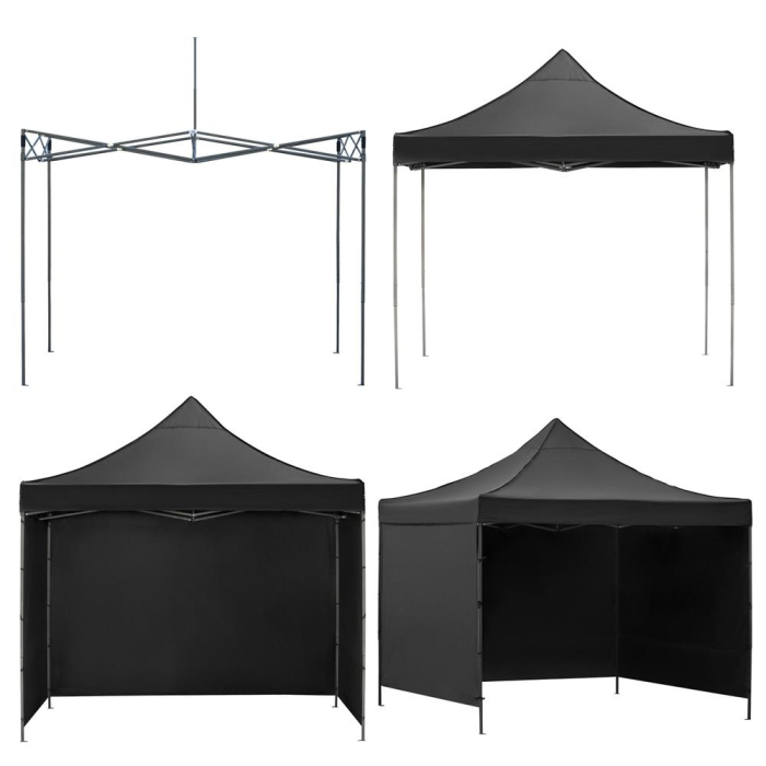 Pavilion pliabil gradina 3x3 m cu acoperis impermeabil si 3 pereti laterali, structura metalica, inaltime reglabila, negru [6]
