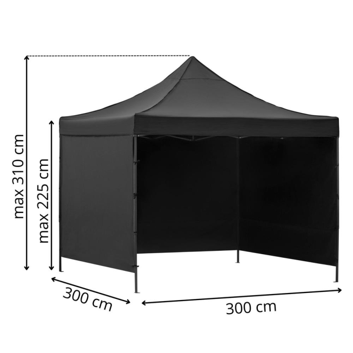 Pavilion pliabil gradina 3x3 m cu acoperis impermeabil si 3 pereti laterali, structura metalica, inaltime reglabila, negru [39]