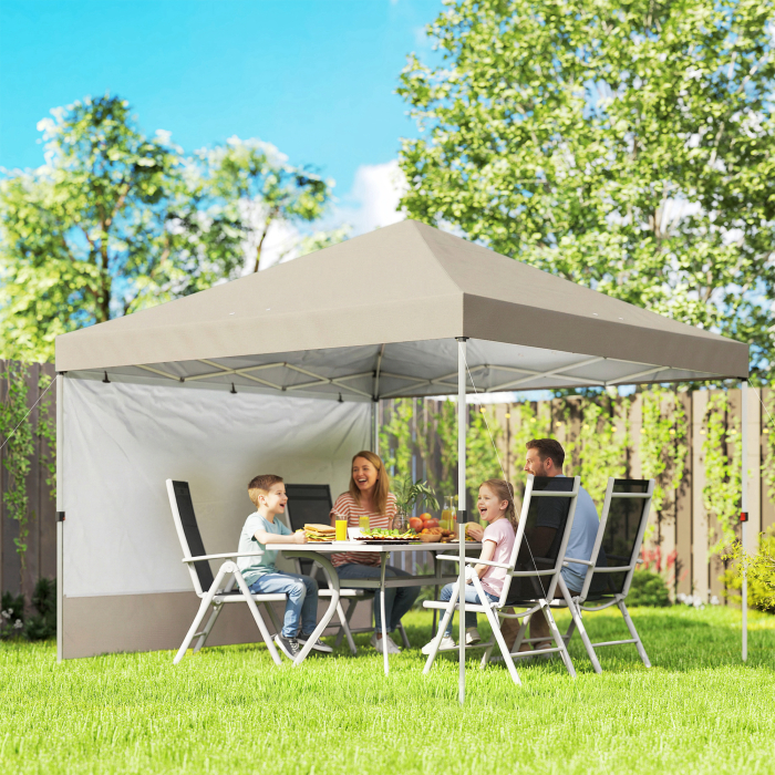 Pavilion pliabil  Pop-Up 3x3 m cu perete lateral, din metal si tesatura Oxford, bej [2]