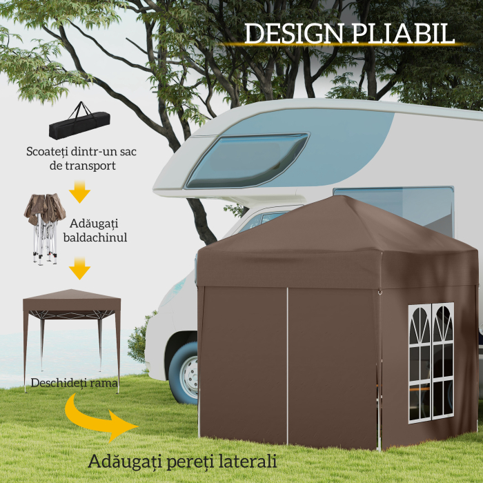  Pavilion Pop-up Impermeabil cu 4 Pereti Detasabili si Geanta de Transport, 2x2x2.4 m, Maro [4]