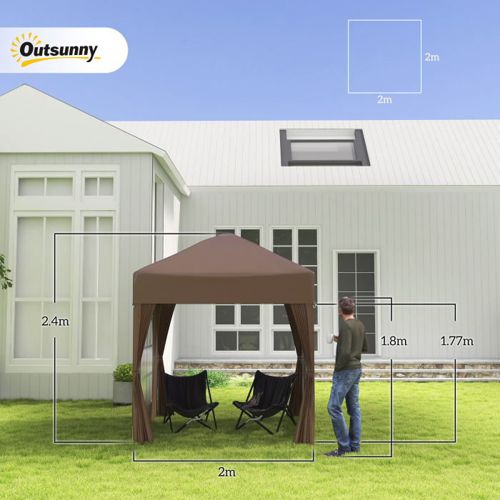  Pavilion Pop-up Impermeabil cu 4 Pereti Detasabili si Geanta de Transport, 2x2x2.4 m, Maro [3]