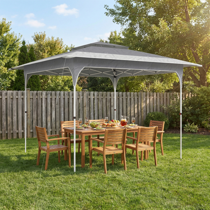 Pavilion Pop-Up pliabil 3.5x3.5 m cu acoperis dublu si geanta, din metal si material Oxford, gri inchis [2]