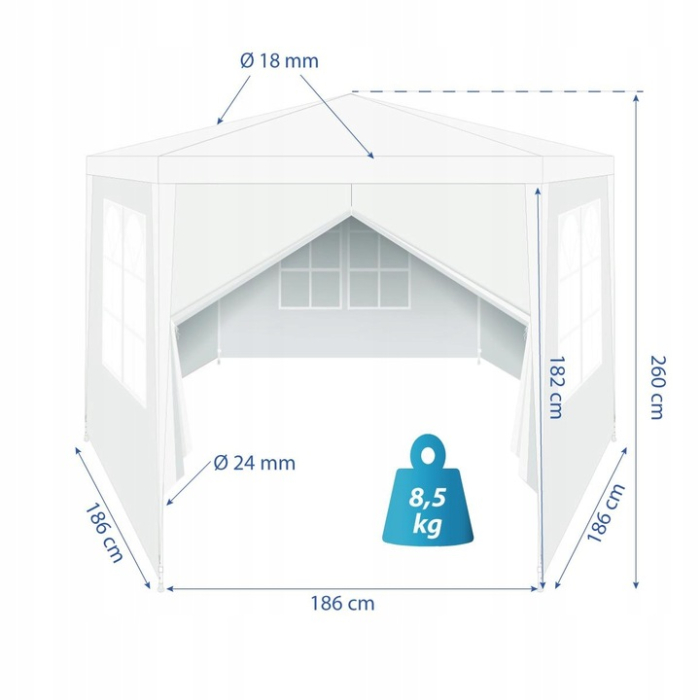 Pavilon gradina cu structura metalica, 6 pereti laterali detasabili, alb, 378x330x260 cm [5]