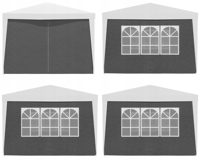 Set 4 pereti laterali pavilion 295x195 cm, 3 cu ferestre si 1 usa fermoar, PE 100g/m2 impermeabil, prindere velcro, gri [8]