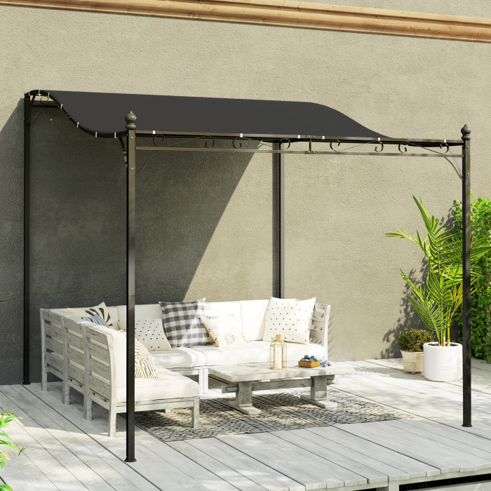  Pergola 2,5 x 3 m, pavilion de gradina montat pe perete, rezistent la apa, cadru metalic, orificii de scurgere, acoperis de umbra, gri inchis [4]