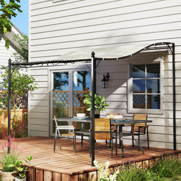 Pergola  Adosata Curbata cu 16 Orificii de Drenaj, din Metal si Poliester, 248x298x200/250 cm, Crem [9]