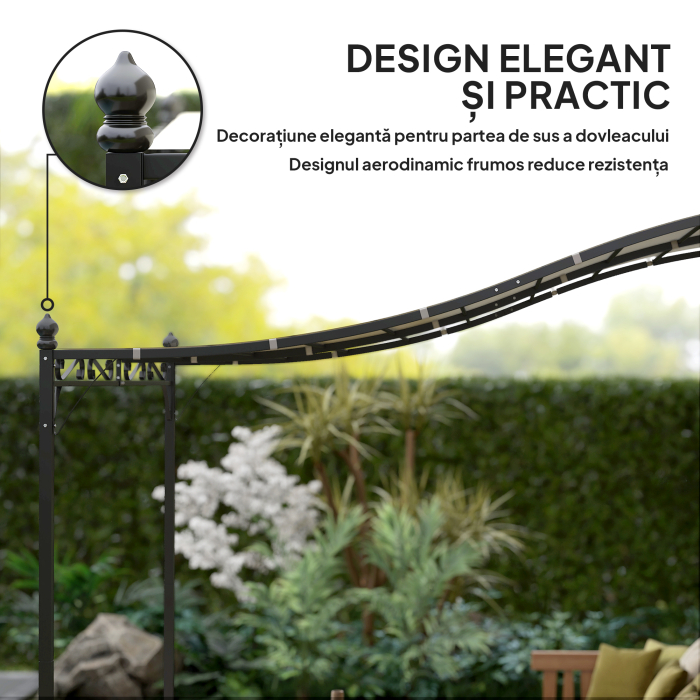 Pergola  Adosata Curbata cu 16 Orificii de Drenaj, din Metal si Poliester, 248x298x200/250 cm, Crem [7]