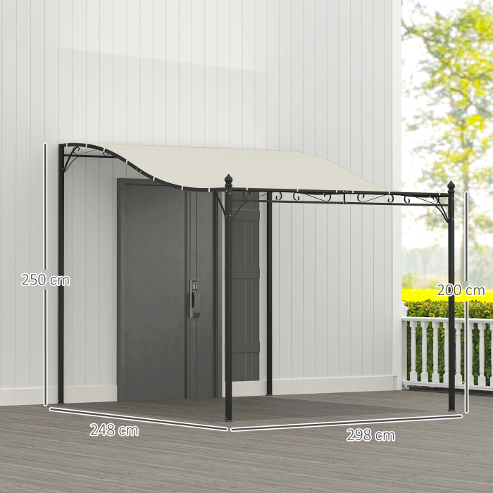 Pergola  Adosata Curbata cu 16 Orificii de Drenaj, din Metal si Poliester, 248x298x200/250 cm, Crem [3]