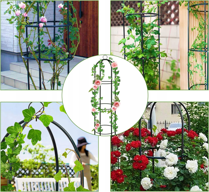 Pergola coloana pentru trandafiri si plante cataratoare, structura otel, 190x40 cm, negru [9]