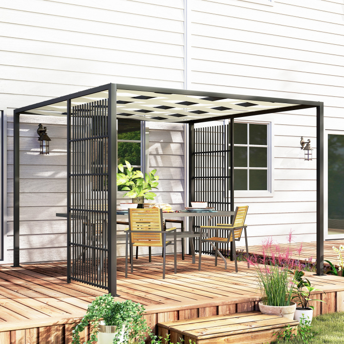  Pergola cu Acoperis Ondulat si Panouri Laterale pentru Intimitate, 3x3m, Negru [2]