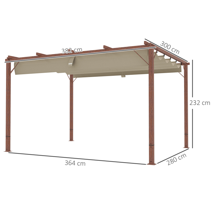  Pergola de Gradina cu Acoperis Retractabil si Cadru din Aluminiu cu Aspect de Lemn, 382x300x232 cm, Lemn Natural [3]