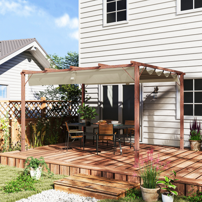  Pergola de Gradina cu Acoperis Retractabil si Cadru din Aluminiu cu Aspect de Lemn, 382x300x232 cm, Lemn Natural [2]