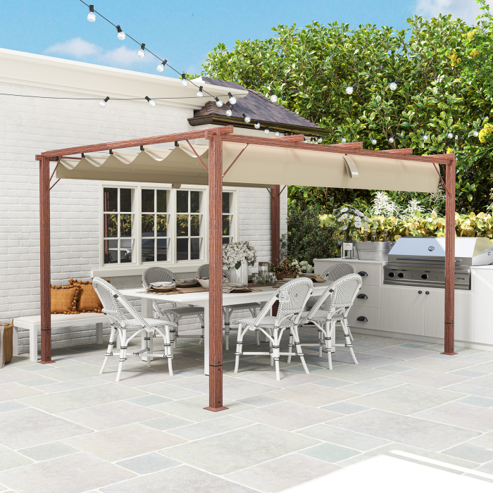  Pergola de Gradina cu Acoperis Retractabil si Cadru din Aluminiu cu Aspect de Lemn, 382x300x232 cm, Lemn Natural [8]