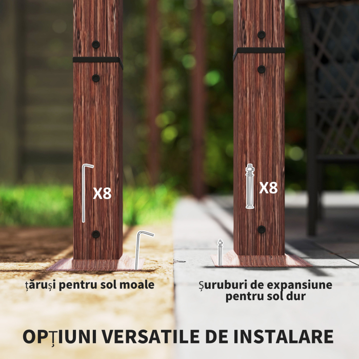  Pergola de Gradina cu Acoperis Retractabil si Cadru din Aluminiu cu Aspect de Lemn, 382x300x232 cm, Lemn Natural [6]