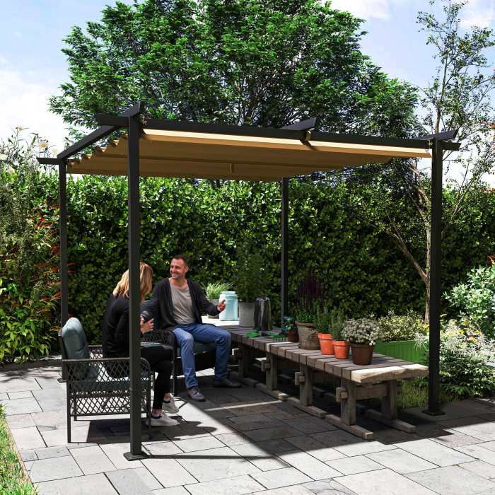  Pergola de Gradina cu Acoperis Retractabil si Cadru Metalic, 300x300x227 cm, Bej [7]