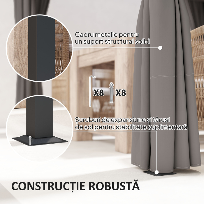 Pergola de Gradina cu Acoperis Retractabil si Draperii, din Metal si Poliester, 300x300x227 cm, Gri Deschis [6]