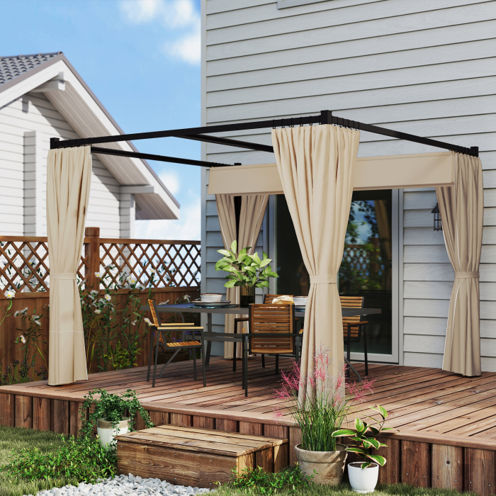  Pergola de Gradina cu Acoperis Retractabil si Perdele, din Metal si Poliester, 300x300x227 cm, Bej [7]