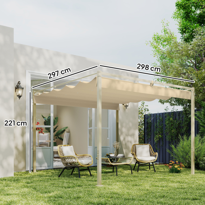  Pergola de Gradina cu Acoperis Retractabil si Sistem de Prindere Magnetic, 298x297x221 cm, Kaki [3]