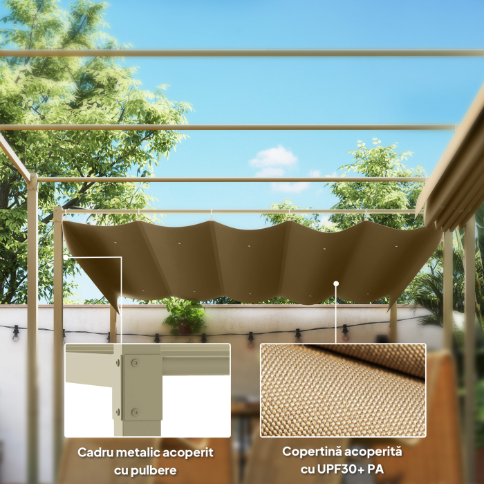  Pergola de Gradina cu Acoperis Retractabil si Sistem de Prindere Magnetic, 298x297x221 cm, Kaki [6]