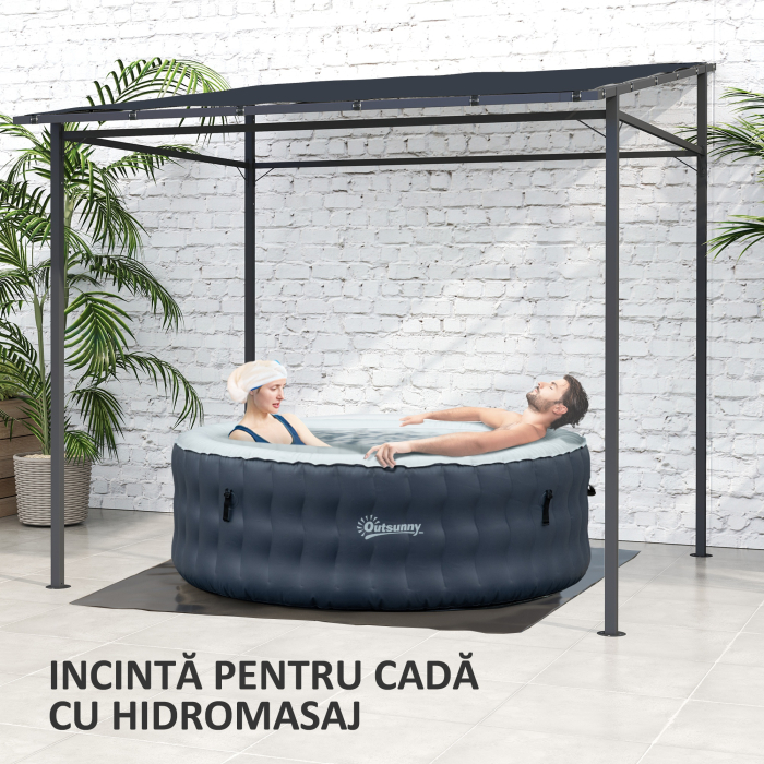  Pergola de Gradina din Metal si Poliester, 238x238x235/194 cm, Gri inchis [8]