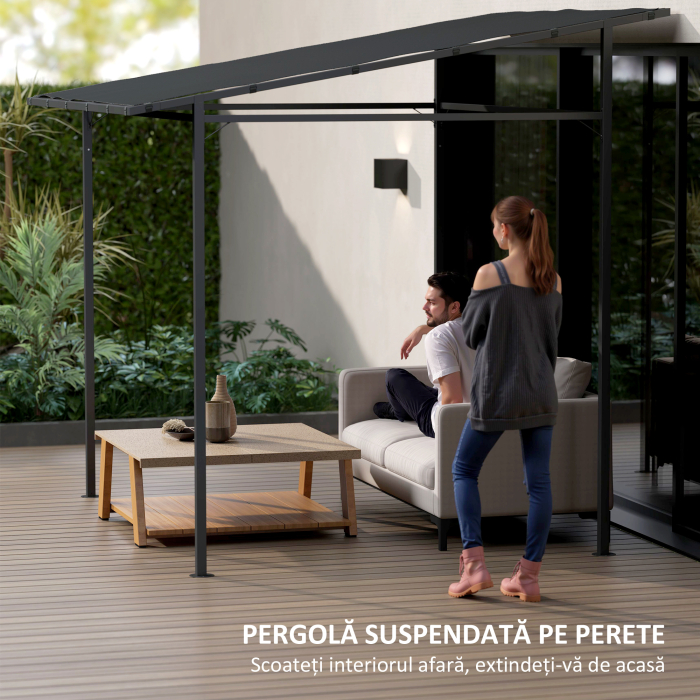 Pergola de Gradina din Metal si Poliester, 238x238x235/194 cm, Gri inchis [6]