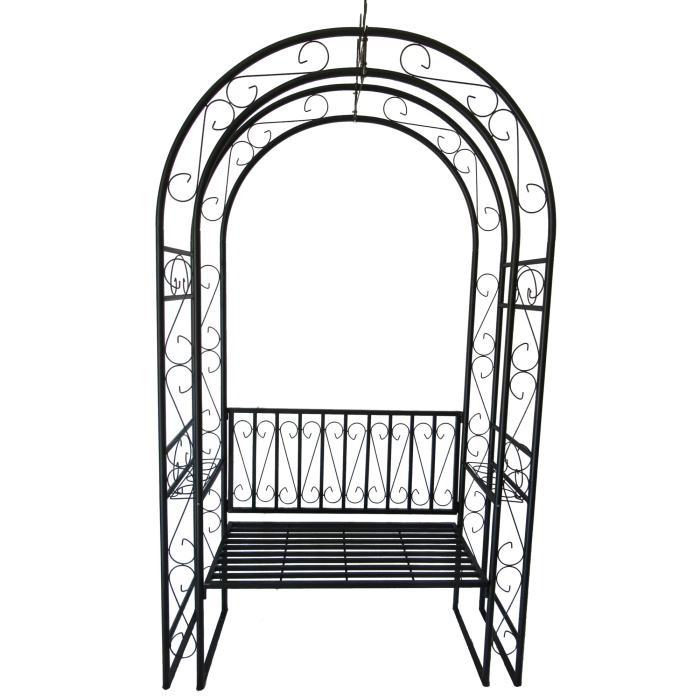 Pergola decorativa pentru gradina cu banca, suport plante cataratoare, structura otel, 130x48x238 cm, negru [3]