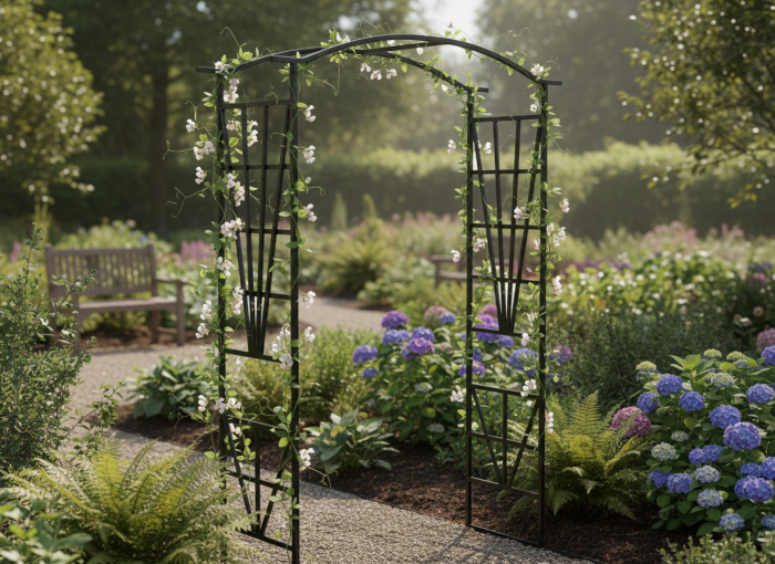 Pergola decorativa pentru gradina, suport plante cataratoare, structura otel, 114x45x208 cm, negru [3]