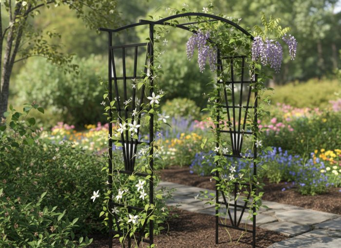 Pergola decorativa pentru gradina, suport plante cataratoare, structura otel, 114x45x208 cm, negru [4]