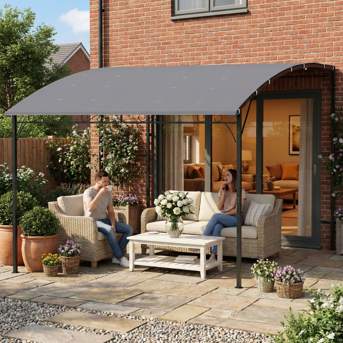  Pergola Gazebo 3.8x2.8m cu 16 Gauri de Drenaj, Pergola din Metal si Poliester 180g/m² cu suruburi, pentru Exterior, Gradina, Terasa si Patio, UV 30+, Gri [2]
