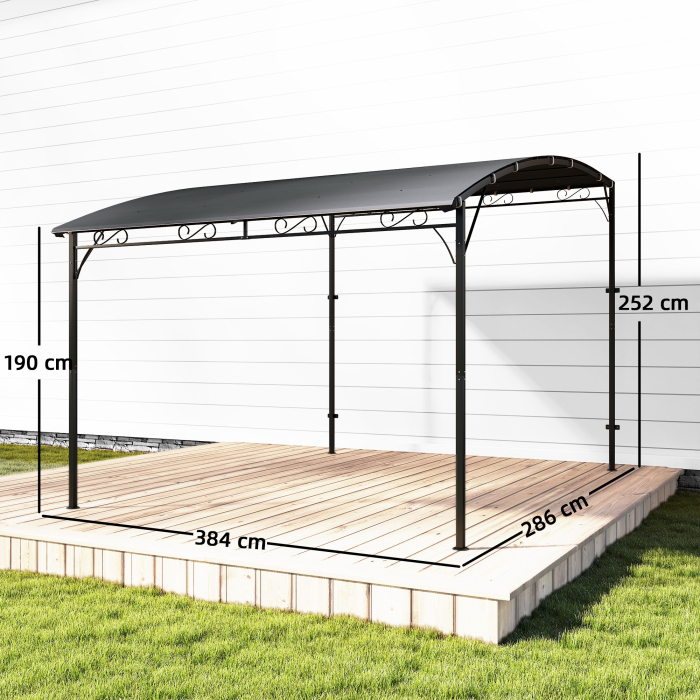 Pergola Gazebo 3.8x2.8m cu 16 Gauri de Drenaj, Pergola din Metal si Poliester 180g/m² cu suruburi, pentru Exterior, Gradina, Terasa si Patio, UV 30+, Gri [3]