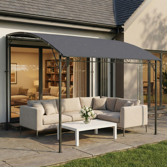  Pergola Gazebo 3.8x2.8m cu 16 Gauri de Drenaj, Pergola din Metal si Poliester 180g/m² cu suruburi, pentru Exterior, Gradina, Terasa si Patio, UV 30+, Gri [9]