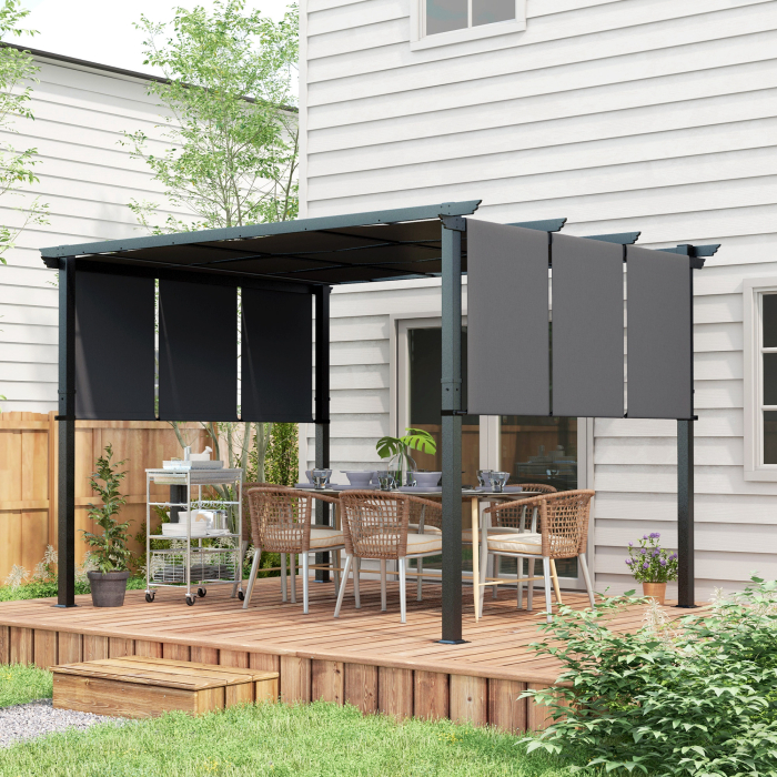  Pergola Gazebo 3x3,5 m cu 3 Acoperisuri Reglabile din Otel si Poliester Anti-UV, Gri [2]