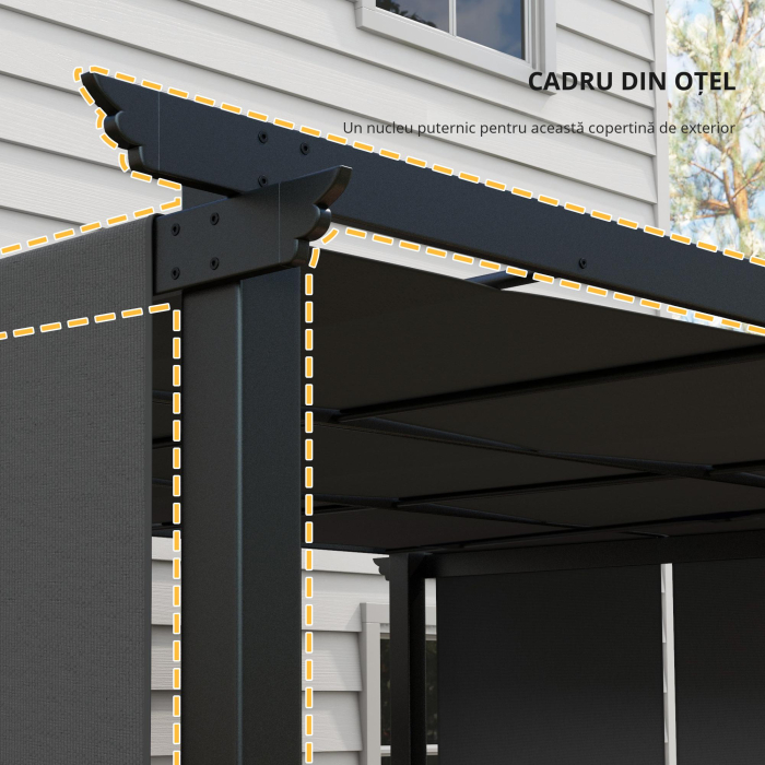  Pergola Gazebo 3x3,5 m cu 3 Acoperisuri Reglabile din Otel si Poliester Anti-UV, Gri [4]