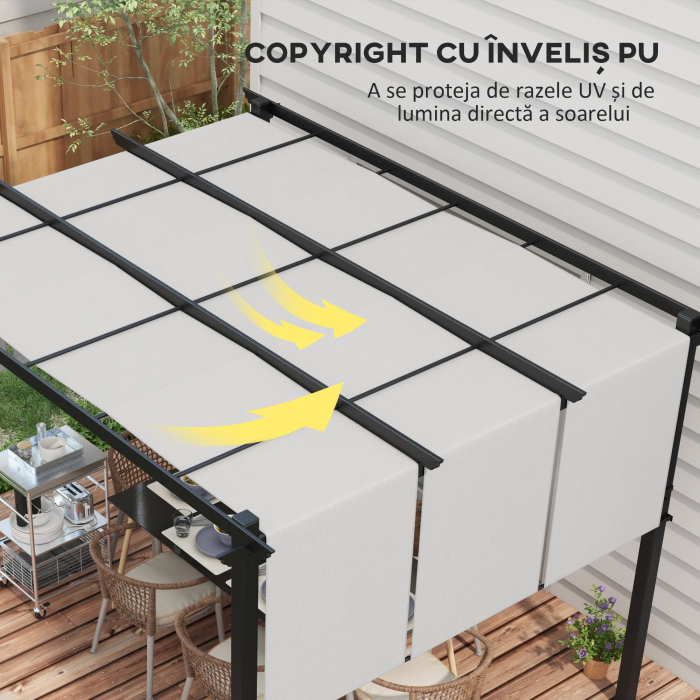  Pergola Gazebo 3x3.5 m cu 3 Acoperisuri Reglabile, din Otel si Poliester Anti-UV, Gri Deschis [5]