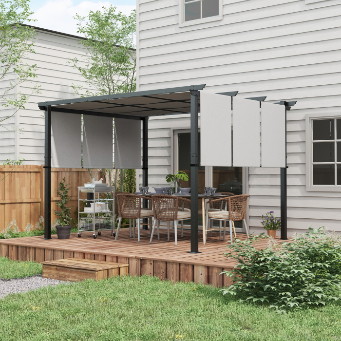  Pergola Gazebo 3x3.5 m cu 3 Acoperisuri Reglabile, din Otel si Poliester Anti-UV, Gri Deschis [2]