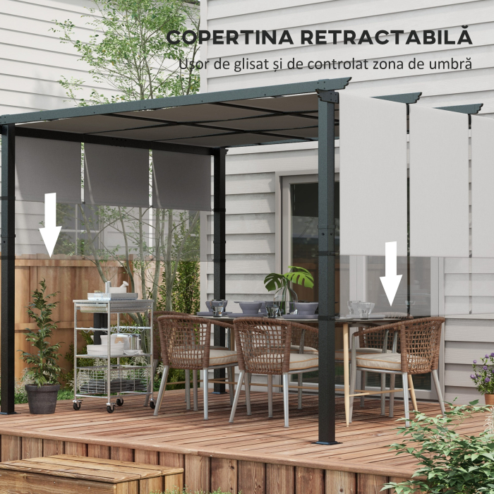  Pergola Gazebo 3x3.5 m cu 3 Acoperisuri Reglabile, din Otel si Poliester Anti-UV, Gri Deschis [4]