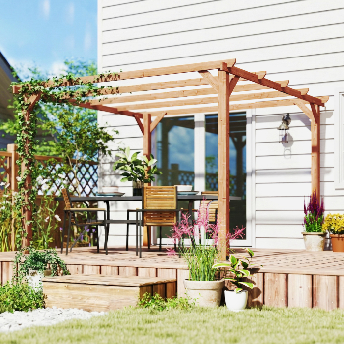  Pergola Gazebo 3x3 m din Lemn de Brad, Pergola pentru Gradina cu Suporturi Triunghiulare si 5 Grinzi pentru Plante Cataratoare, Pergola din Lemn pentru Exterior, Patio, Terasa, Aspect Lemn de Artar [8]