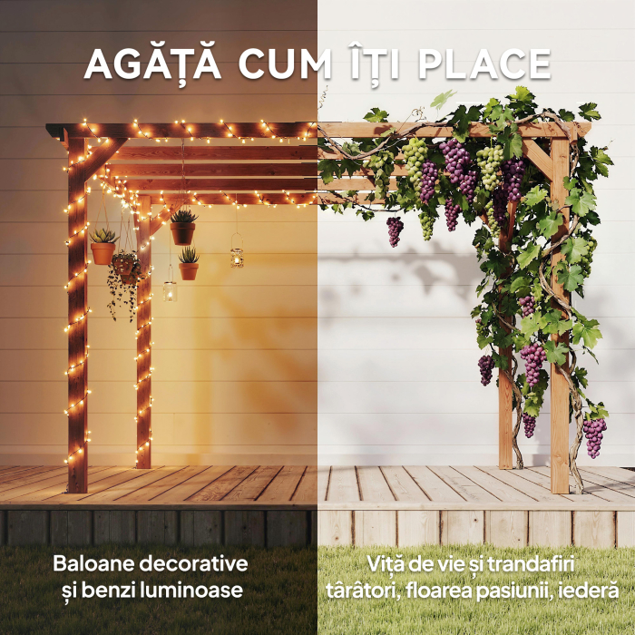  Pergola Gazebo 3x3 m din Lemn de Brad, Pergola pentru Gradina cu Suporturi Triunghiulare si 5 Grinzi pentru Plante Cataratoare, Pergola din Lemn pentru Exterior, Patio, Terasa, Aspect Lemn de Artar [6]