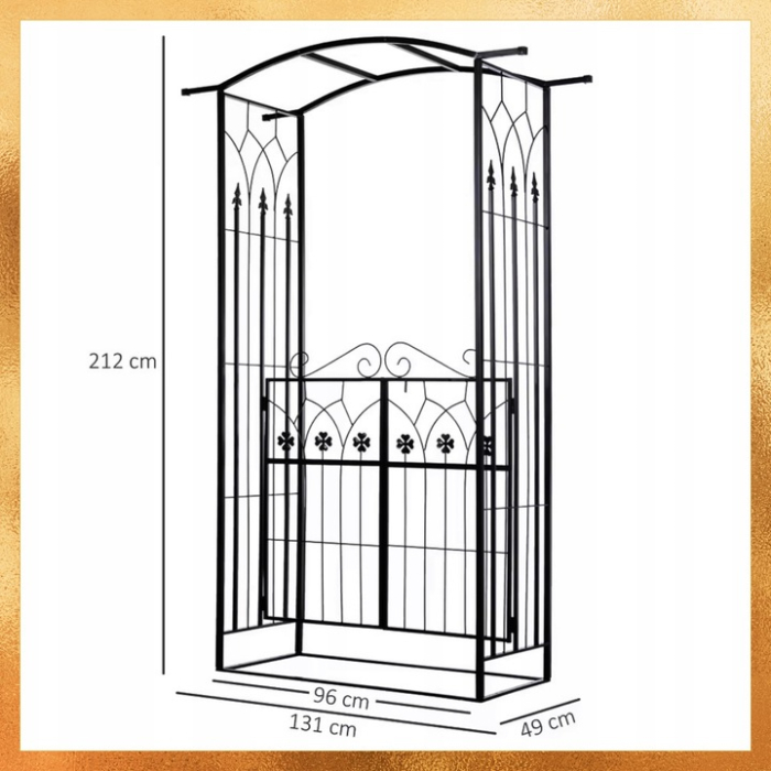 Pergola gradina metalica cu poarta decorativa, suport plante cataratoare, otel vopsit, 106x50x217 cm, negru [6]