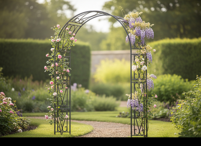 Pergola gradina metalica pentru plante cataratoare, otel vopsit electrostatic, 150x40x250 cm, negru [4]