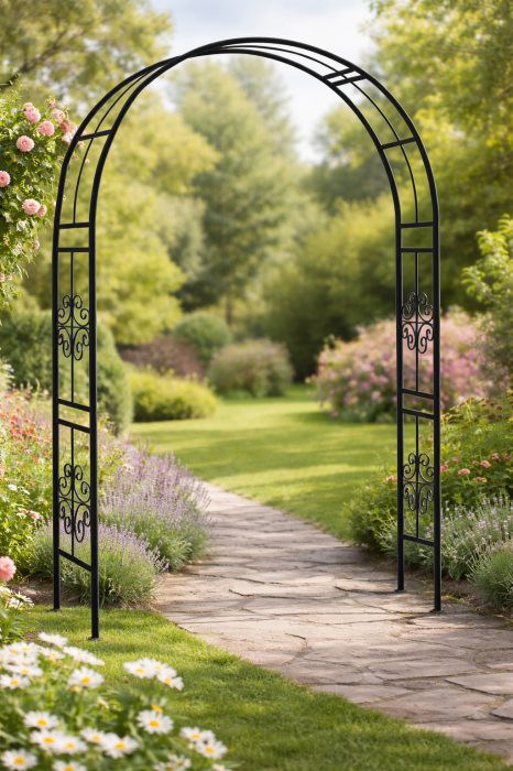 Pergola gradina metalica, suport plante cataratoare, 118x24x220 cm, negru [3]