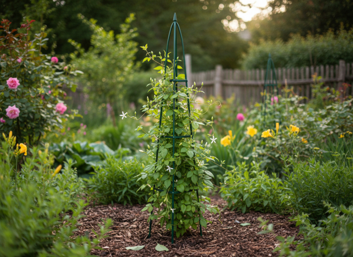 Pergola gradina piramidala pentru plante cataratoare, structura otel, 31x31x200 cm, verde inchis [3]