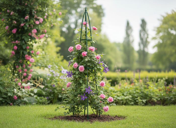 Pergola gradina piramidala pentru plante cataratoare, structura otel, 31x31x200 cm, verde inchis [4]