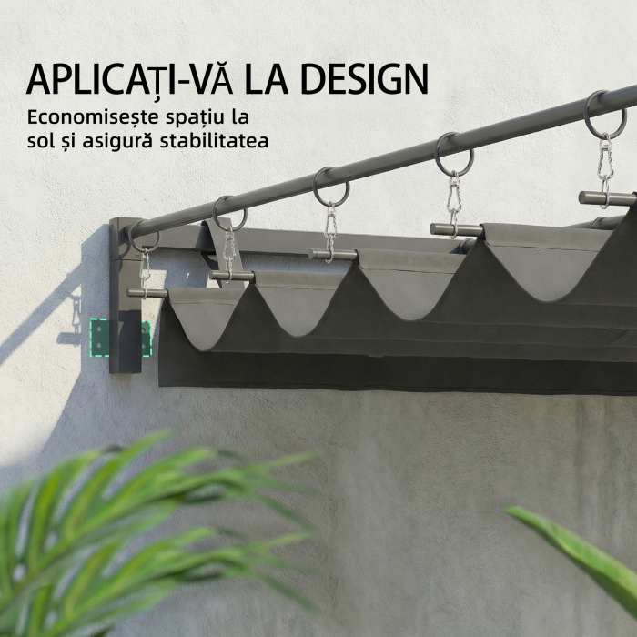  Pergola montata 3x3 m cu acoperis retractabil glisant, guri de drenaj, pergola de gradina din poliester si otel, pentru terasa, curte, exterior, UV30+, Gri inchis [4]