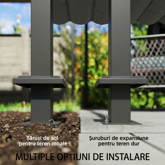  Pergola montata 3x3 m cu acoperis retractabil glisant, guri de drenaj, pergola de gradina din poliester si otel, pentru terasa, curte, exterior, UV30+, Gri inchis [6]