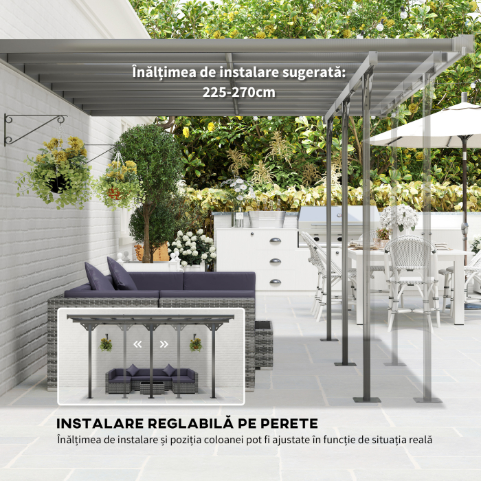  Pergola montata pentru gradina din policarbonat si aluminiu, montare reglabila, gri [4]